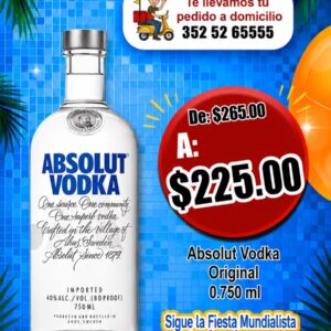 VODKA ABSOLUT REGULAR 750ML.