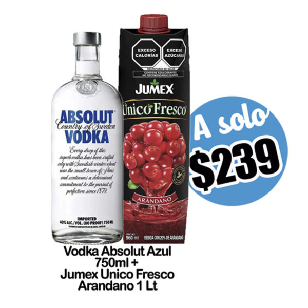 Vodka Absolut Azul 750ml + Jugo